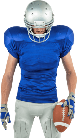 Transparent Confident Football Player Holding Ball Wearing Helmet