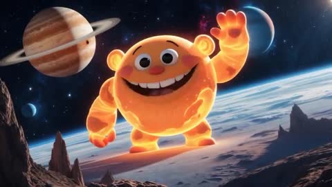 Friendly Orange Alien Waving on Extraterrestrial Landscape