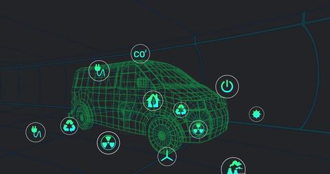 Eco Icons Surrounding Electric Van in Futuristic Design - Download Free Stock Images Pikwizard.com