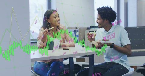 Business Colleagues Discussing Amidst Digital Financial Data