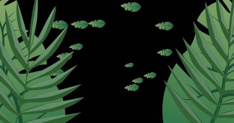 Floating Green Leaves on Black Background for Sustainable Design