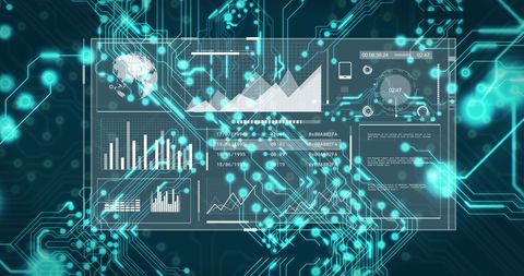 Abstract Circuit Board Overlay with Data Charts - Download Free Stock Images Pikwizard.com