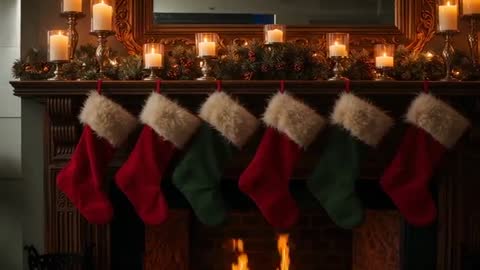Warm Christmas Hearth with Stockings and Garland