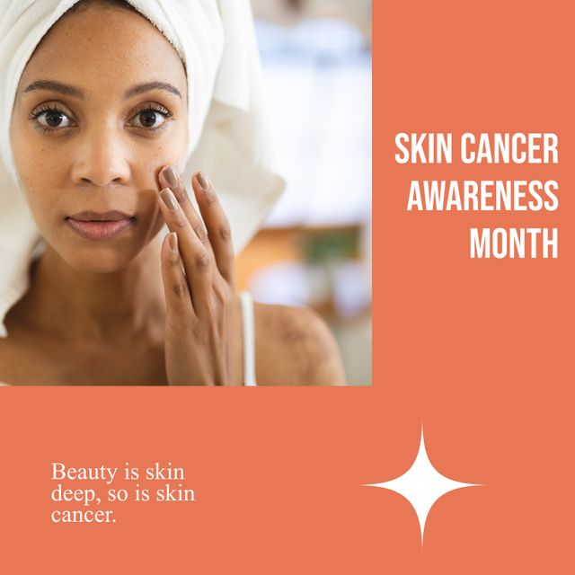 Skin Cancer Awareness Month Campaign Featuring Woman Applying Face Cream - Download Free Stock Templates Pikwizard.com