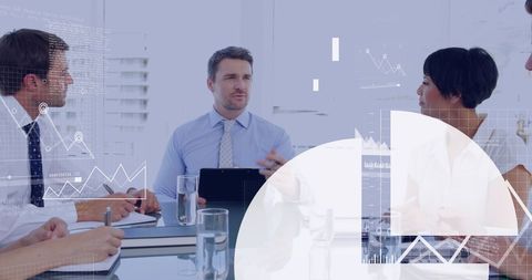 Collaborative Business Meeting with Digital Financial Graph Overlay - Download Free Stock Images Pikwizard.com