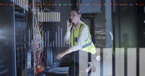 IT Engineer Analyzing Server Performance with Data Analysis Overlays - Download Free Stock Images Pikwizard.com