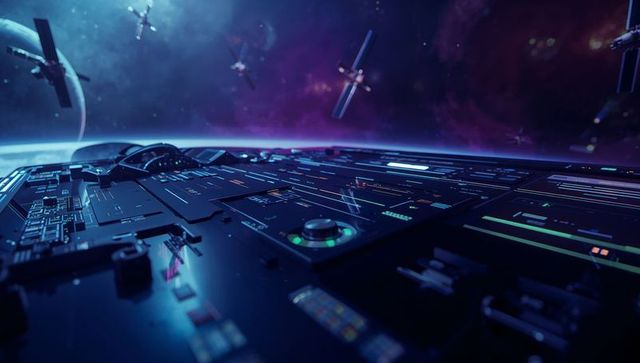 Futuristic Spacecraft Interface with Cosmic Communication Satellites