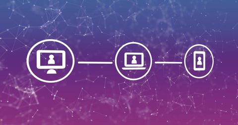 Digital connection network across devices on purple background