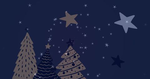Whimsical Christmas Trees and Starry Night Illustration