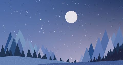 Winter Night Scene with Full Moon and Snowy Landscape - Download Free Stock Images Pikwizard.com