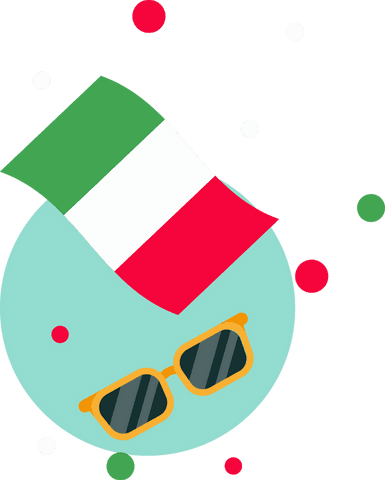 Transparent italian flag with shades and confetti in graphic design