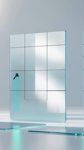 Vertical glass panel displaying rising line graph and grid, futuristic data visualization