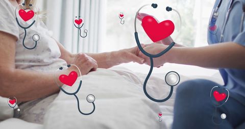 Elderly Patient and Nurse with Heart Graphic Theme