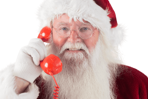 Smiling Santa Claus Calling with Red Transparent Phone