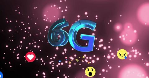 Conceptual 6G Technology Display with Social Media Emojis - Download Free Stock Images Pikwizard.com