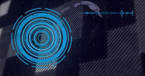 Futuristic Digital Interface on Grid with Waveform Display