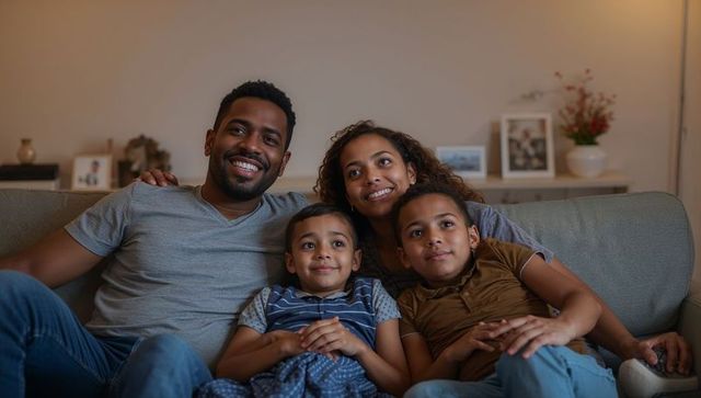 Happy Family Resting Together in Cozy Living Room