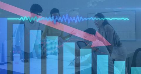 Diverse Coworkers Brainstorming with Overlayed Financial Data