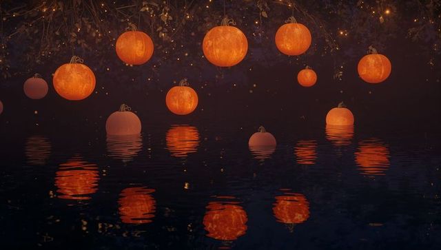 Floating Pumpkin Lanterns Create Magical Nocturnal Ambience