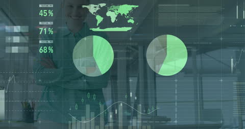 Businesswoman Analyzing Futuristic Digital Data in Office