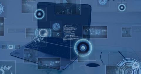 Advanced data visualization with digital interfaces and laptop