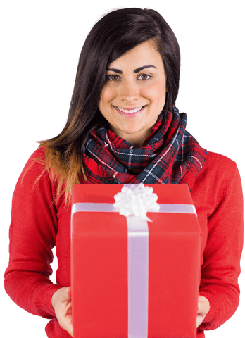 Smiling Brunette Woman Holding Transparent Gift Box with White Bow - Download Free Stock Videos Pikwizard.com