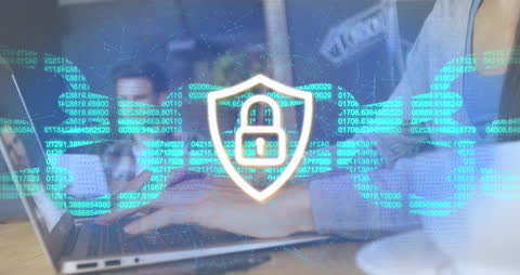 Cybersecurity Concept with Padlock Icon Overlaying Laptop Interface