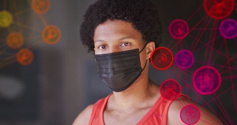 Man Wearing Face Mask Surrounded by Digital Media Icons