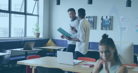 Diverse Business Team With Digital Data Animation in Office