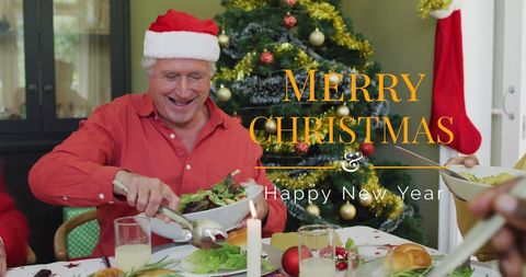 Festive Senior Man Celebrating Christmas at Decorated Table - Download Free Stock Images Pikwizard.com