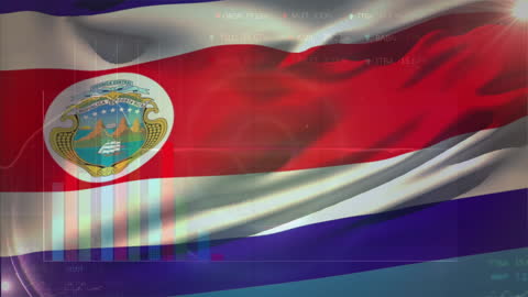 Costa Rica Flag with Digital Data Overlay
