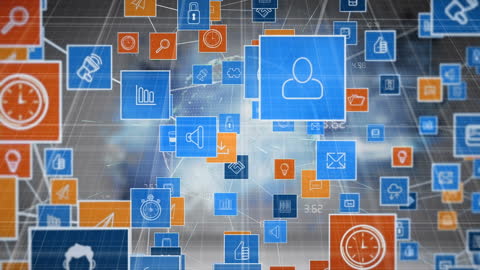 Digital Interface with Floating Technology Icons