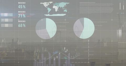 Futuristic Financial Dashboard Over Cityscape with Data Visualizations