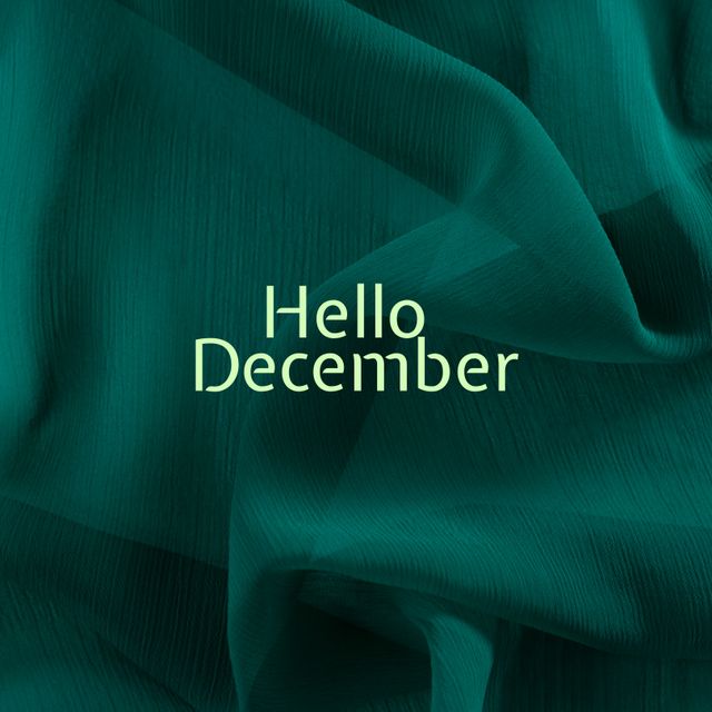This image features a 'Hello December' message over a green fabric background. Ideal for use in seasonal greeting cards, social media posts, and festive advertisements. The rich green texture adds a touch of elegance, making it perfect for winter holiday promotions and announcements.