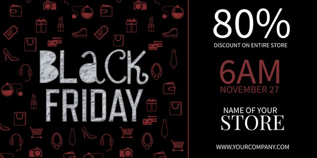 This vibrant Black Friday sale promotion template, with its bold text and percentage discount, is perfect for businesses wanting to catch the attention of potential shoppers. Ideal for digital use such as social media posts, email newsletters, website banners, and online advertisements, this design effectively communicates limited-time offers and encourages customers to visit the store. Useful for various types of retail businesses to highlight their seasonal sales events.