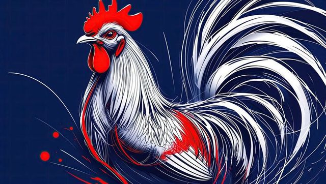 Dynamic Rooster Illustration with Patriotic Color Scheme