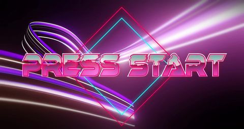 Press Start Glowing Neon Text on Futuristic Background - Download Free Stock Images Pikwizard.com