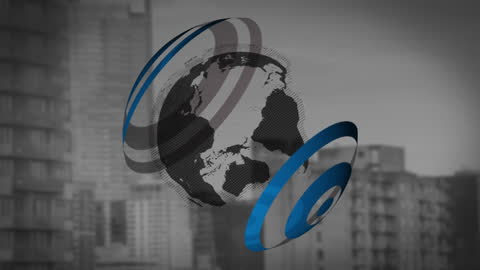 Modern Cityscape with Abstract Globe Design