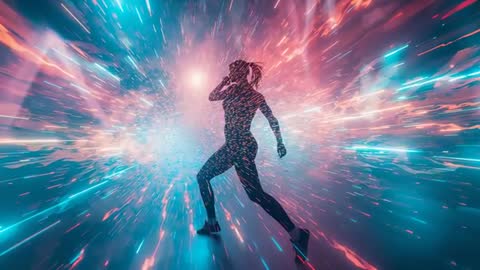 Futuristic Female Runner in Neon Tunnel