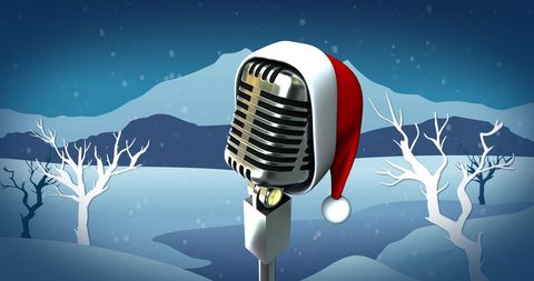 Vintage Microphone Adorned with Santa Hat in Winter Wonderland - Download Free Stock Images Pikwizard.com