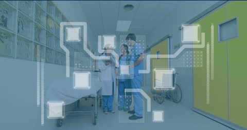 Healthcare Technology Concept with Dots Overlay in Hospital Setting