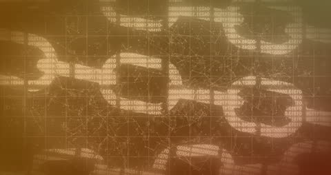 Digital Data Network Connectivity Visualization on Orange Background