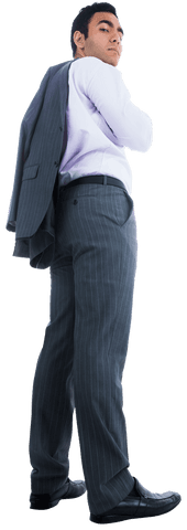Confident Businessman in Stripe Suit on Transparent Background