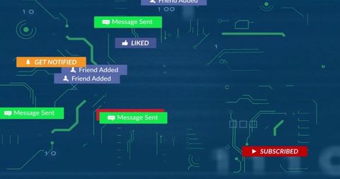 Futuristic Social Media Interface with Notifications and Circuit Design