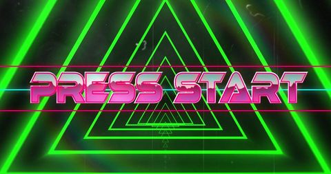 retro gaming press start neon green triangles - Download Free Stock Images Pikwizard.com