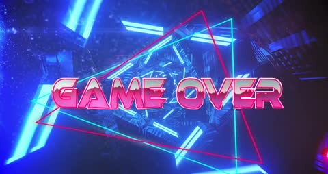 Futuristic Game Over Screen with Neon Pattern Background