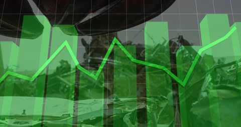 Digital financial analysis in junkyard background