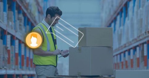 Warehouse worker utilizing digital tools for inventory management