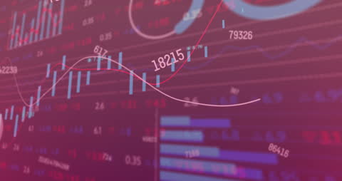Animated Digital Stock Market Graphs and Trading Board Visualization