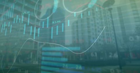 Stock Market Trends with Modern Cityscape Overlay
